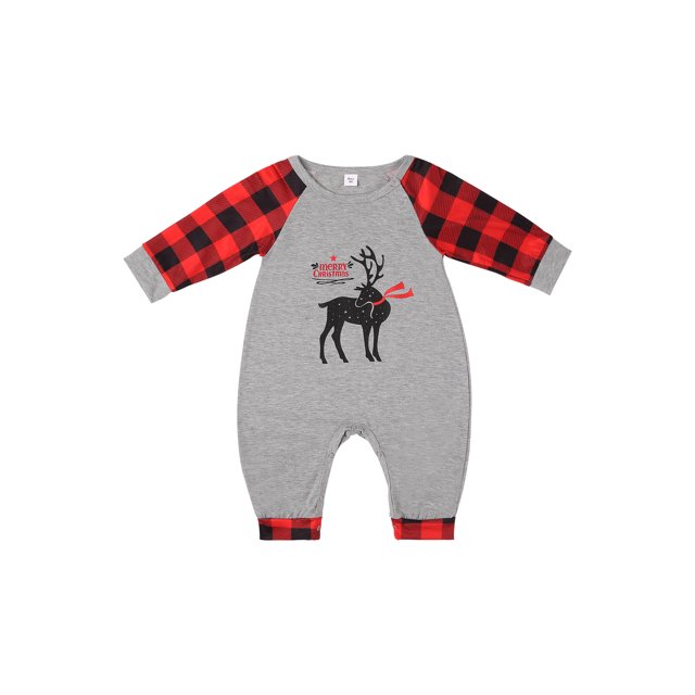 Diconna Pyjama Assorti Parent-Enfant Hauts Renne avec Pantalon à Carreaux Combinaison