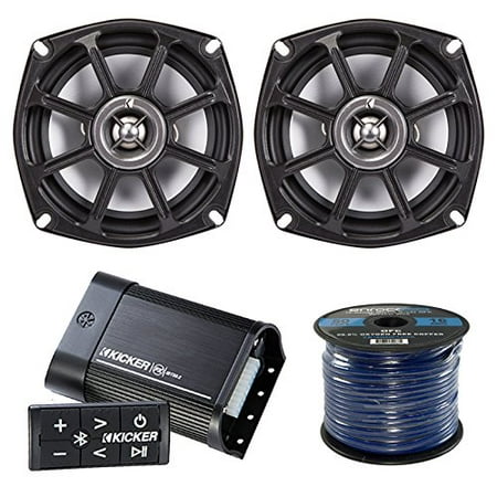 Marine Amp And Speaker Package: Kicker PXIBT502 Bluetooth Waterproof Marine Boat Stereo 2 Channel Amplifier Bundle Combo With 2x Kicker PS52504 5.25
