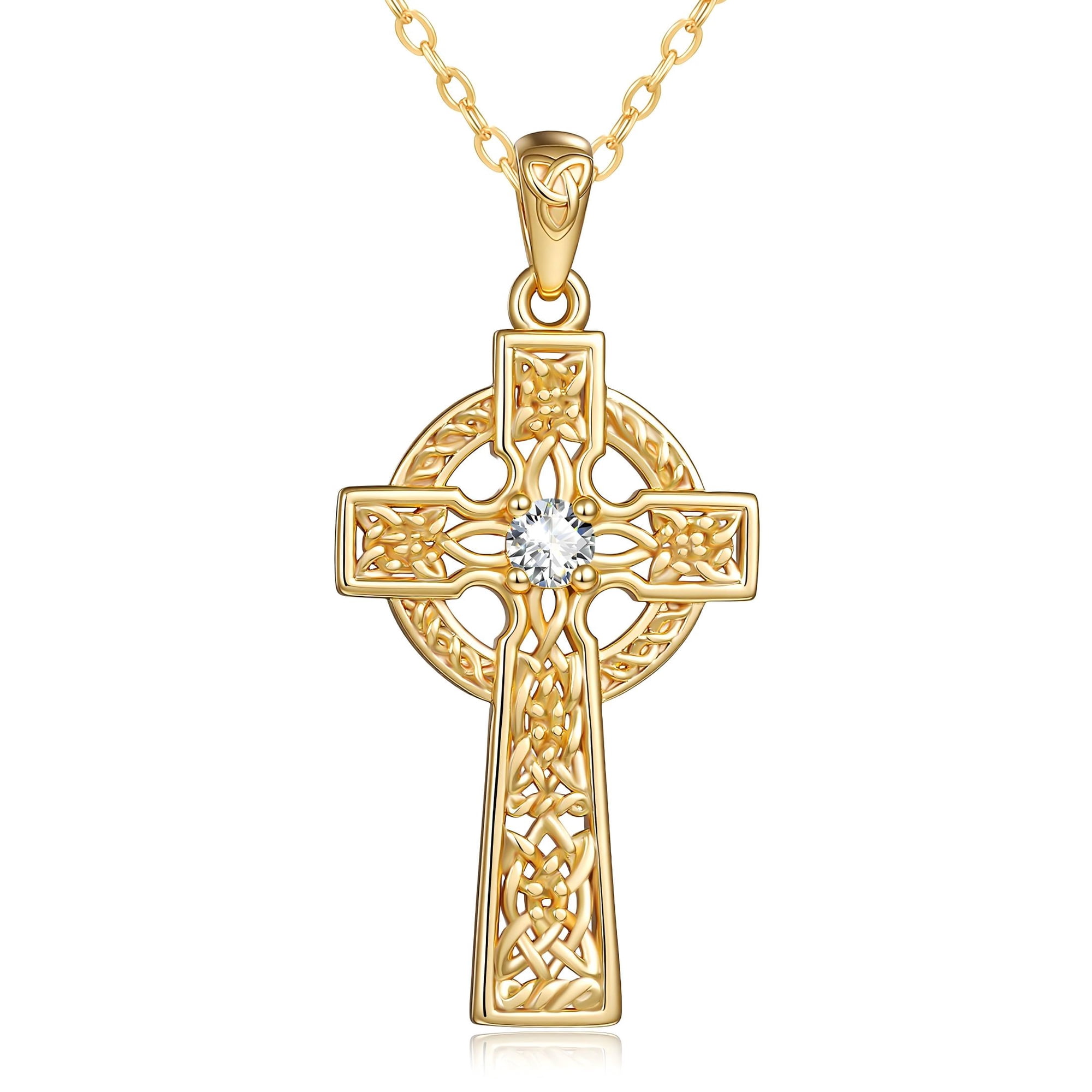 Gold Tone Cross Pendant Necklace with April Birthstone Charm for Women Daily Wear