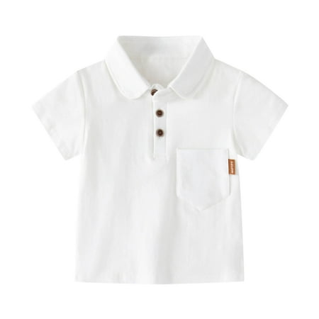 

Vedolay Boys Short Sleeve Uniform Baby Unisex Shirt Toddler Kids Button Up Collar Classic Solid Tee Baby Boy Clothes(White 18-24 Months)