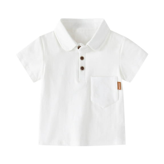 Coerni Toddler Baby Boys Polo Shirts Classic Short Sleeve Button Up Collared Dress Shirt with One Pocket Casual Tee Tops