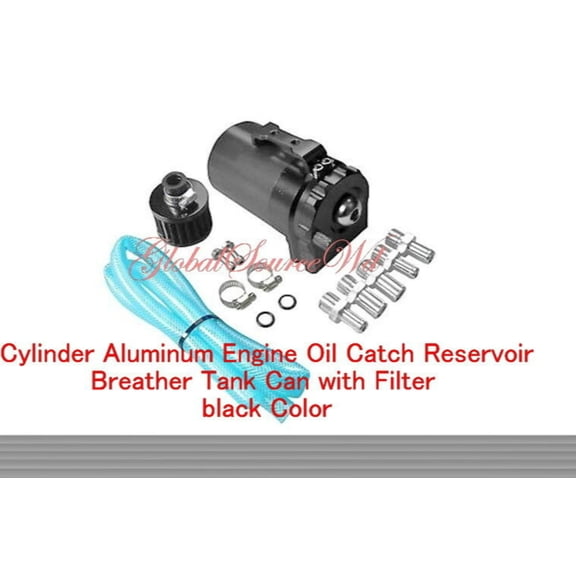 Cylinder Aluminum Engine Oil Catch Reservoir Tank Can w/Filter Black Color