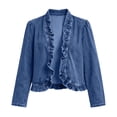 thumbnail image 2 of Oksale Women's Ruffled Denim Jackets Trendy Open Front Crop Cardigan Cozy Long Sleeve Jean Jacket Fall Going Out Tops Dark Blue M, 2 of 9