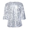 thumbnail image 5 of Giftesty Womens Plus Size Women Fashion Solid Sequin Shirt Round Neck Blouse Half Sleeve Loose Tops, 5 of 9