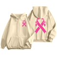 thumbnail image 2 of Womens Zip Up Hoodies Oversized Sweatshirt Long Sleeve Pink Ribbon Printed Fall Fashion Outfits 2025 Casual Waffle Hooded Tops with Pockets (Beige, XXL), 2 of 6
