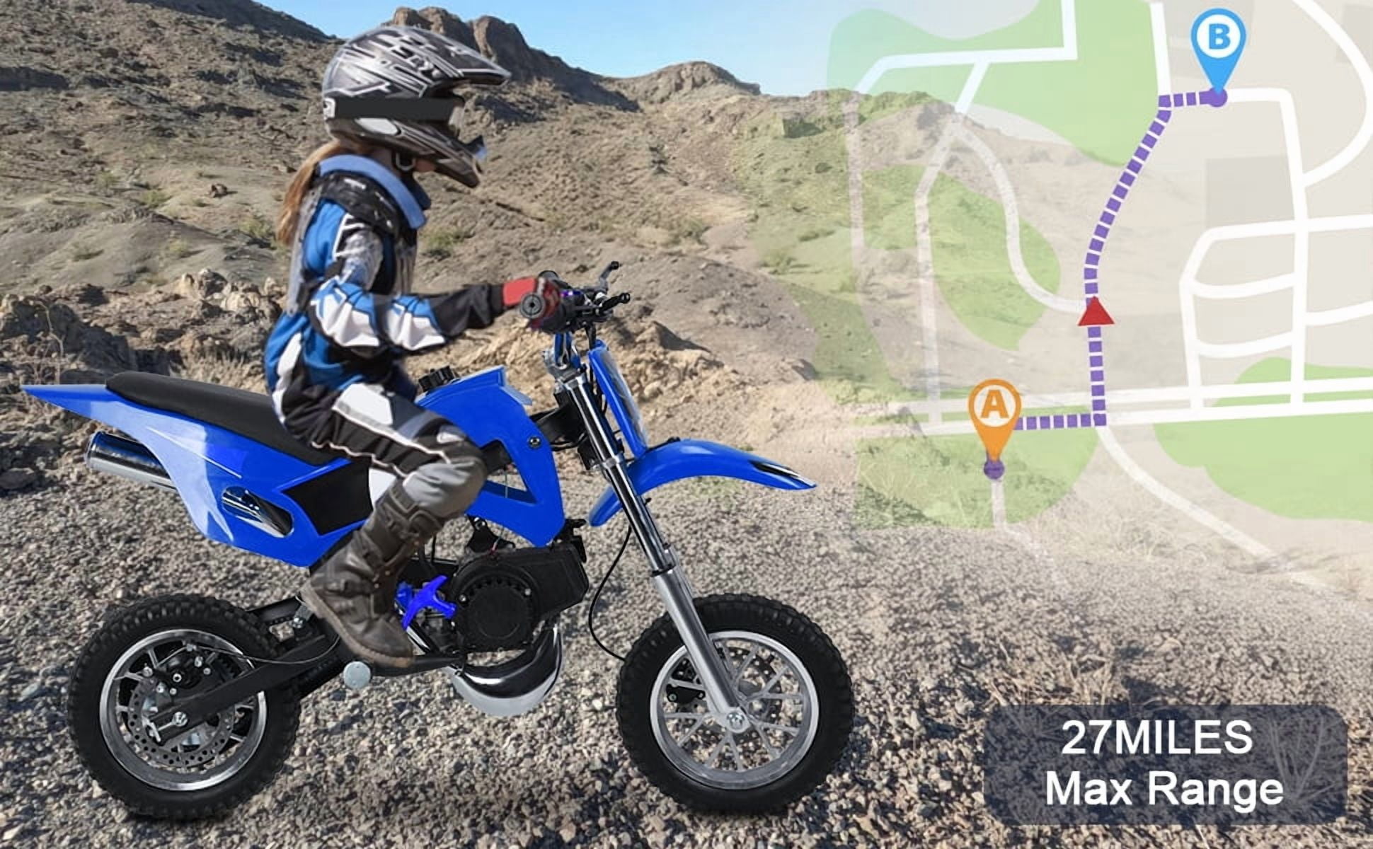 Korogimeeet 49cc 2-Stroke Blue Mini Dirt Bike, Entry Level Off-Road Motorcycle with Throttle Limiter, Front Rear Disc Brakes, Off-Road Tires, 40KM/H, 100kg Capacity, 41 x 22 x 28 Inch