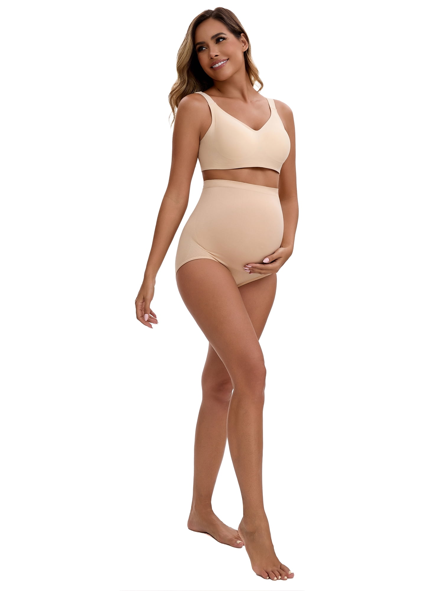 Unique Bargains Women's Maternity High Waist Briefs with Butt Lifter Design S Beige