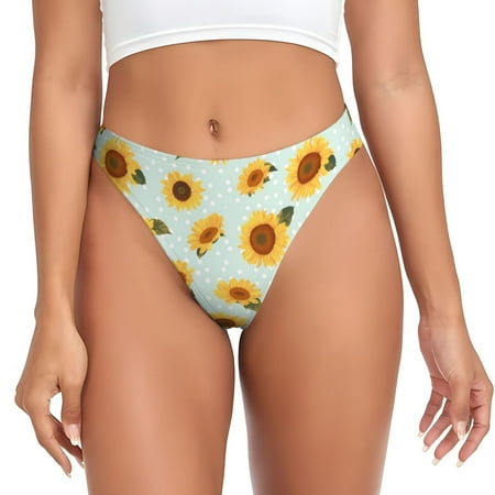 Salouo Vintage White Polka Dot Sunflower Print Seamless Thongs For Womens V-waisted No Show Thong Women s G-String Low-Waist Panties Seamless Panties Sexy Underwear Women 1-Pack