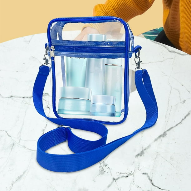 Clear Crossbody Bag Clear Purse Bag Transparent Waterproof with Extra Pocket Shoulder Bag Handbag for Travel Festivals Sports Blue Large