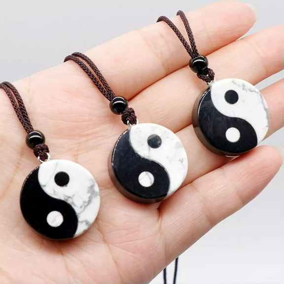 HOOUN 1pc Tai Chi Yin Yang Bagua Necklace Stone Crystal Pendant Braided Rope Cord Gift