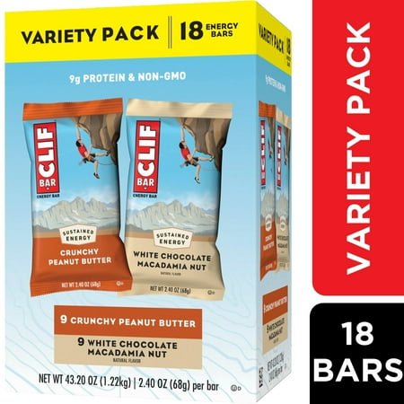 CLIF BAR Energy Bars, Variety Pack, 2 Flavors, Plant Based Protein Bars, 18ct