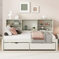 thumbnail image 3 of [Luckynote]Twin Size Bed Frame With Side Bookshelves, Two Drawers, And Built-in USB Port For Creamy White Color, 3 of 10