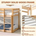 thumbnail image 5 of UHOMEPRO Twin Over Twin Bunk Bed for Kids, Solid Wood Low Floor Bunk Bed with Safety Rail and Ladder, Heavy Duty Kids Bunk Bed, Space-Saving Bed Frame for Bedroom, Natural, 5 of 12