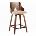 thumbnail image 4 of Set of 2 Ariana Mid-Century Modern Fixed-Height Counter Stools in Walnut Wood with Beige Fabric and Black Metal Footrest, 4 of 5