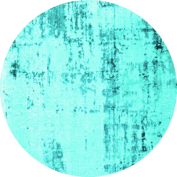 Ahgly Company Indoor Round Oriental Turquoise Blue Industrial Area Rugs, 3' Round