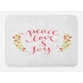 thumbnail image 1 of Quote Bath Mat, Peace Love and Joy Calligraphic Xmas Text with Winter Berries Wreath, Non-Slip Plush Mat Bathroom Kitchen Laundry Room Decor, 29.5 X 17.5 Inches, Dark Coral Yellow Green, Ambesonne, 1 of 2