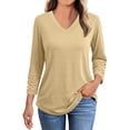 thumbnail image 4 of RYRJJ Lace 3/4 Length Sleeve Tops for Women Dressy Casual Business Work Blouses Summer Trendy Crewneck/V Neck Solid Color T Shirts(z1-Khaki,XXL), 4 of 8