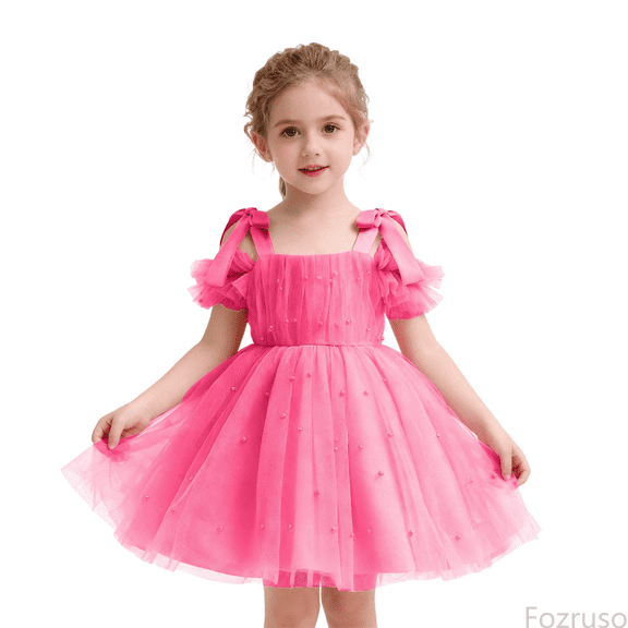 Fozruso Casual Floral Dresses Elegant Girls Dress With Bow Tie Sash Delicate Spaghetti Strap Party Gown For Toddlers And Performance Attire Sizes 3-4 Years