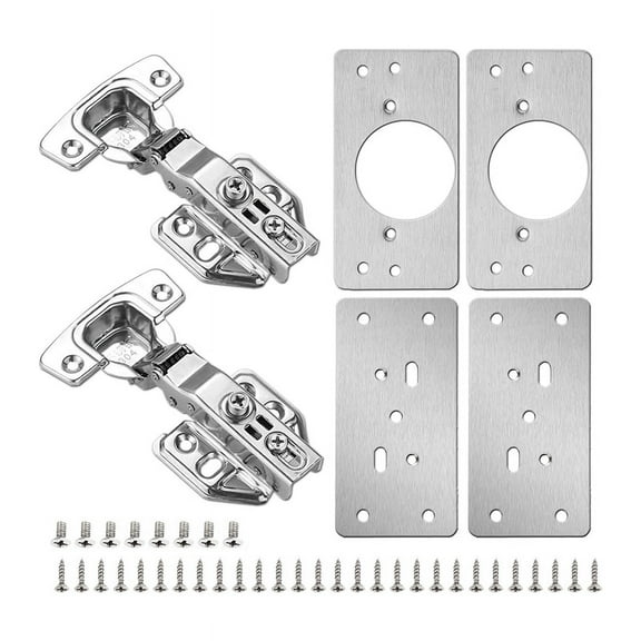 4Pack Cabinet Hinge Repair Plate with 2Pack Full Overlay Soft Closing Cabinet Hinges-Hinge Repair Kit Plate for Cabinet