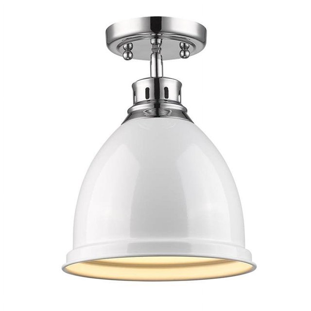 Duncan Flush Mount in Chrome with a White Shade