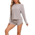 thumbnail image 4 of Conjunto de pijamas para mujer INSPIRE CHIC de manga larga, con cintura elástica, parte superior y pantalones cortos, conjunto de ropa de casa con bolsillos, color beige, 4 of 6