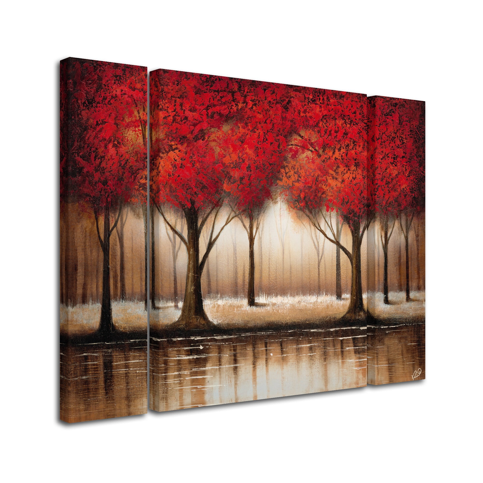 Trademark Fine Art "Parade of Red Trees" Canvas Art by Rio Three Panel Set
