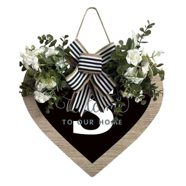Guirnalda de 26 letras en forma de corazón con el apellido A Z para colgar en la puerta de entrada Guirnalda de primavera para colgar en la puerta de entrada