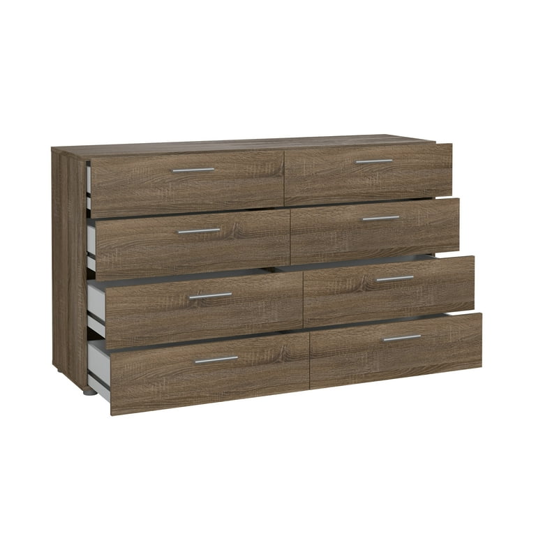Loft Truffle Oak 8 Drawer Double Dresser, Solid Finish Bedroom