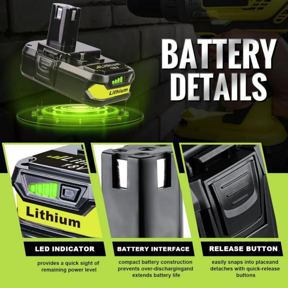 2Pack 3.6Ah P102 Battery Compatible with Ryobi 18V Lithium Battery ONE+ P103 P104 P105 P107 P108 P109 P190 P191 P122 Cordless Tool Battery