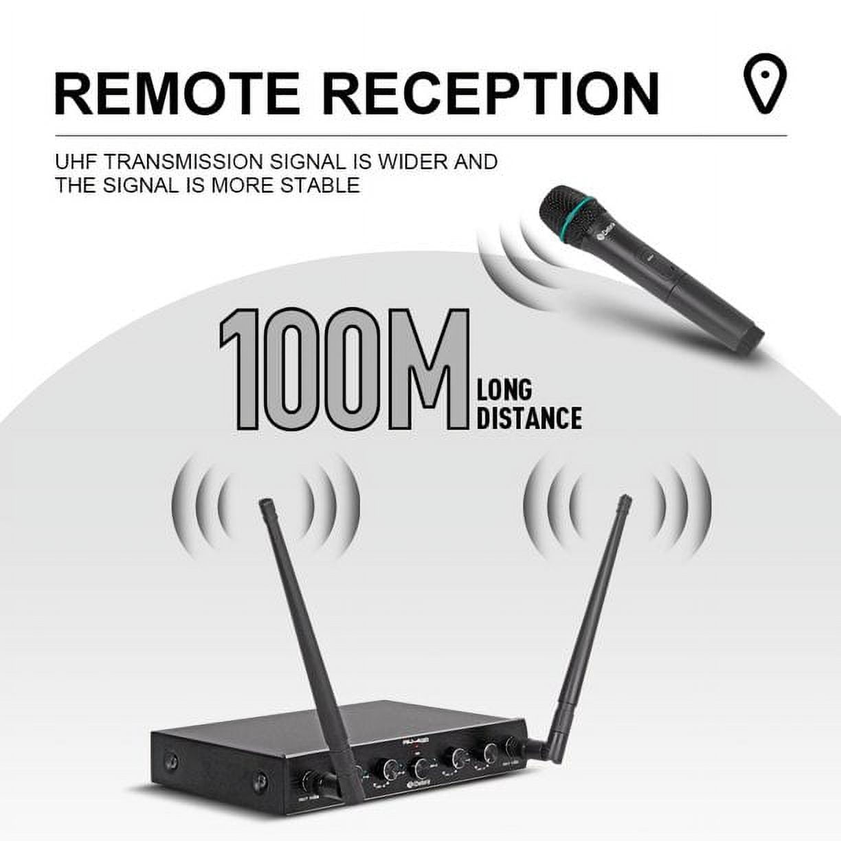 Pro UHF 4 Channel Wireless Microphone System D Debra Audio with Cordless Handheld Lavalier Headset Mics, Metal Receiver, Ideal for Karaoke Church Party (with 2 Handheld & 2 bodypack(B))