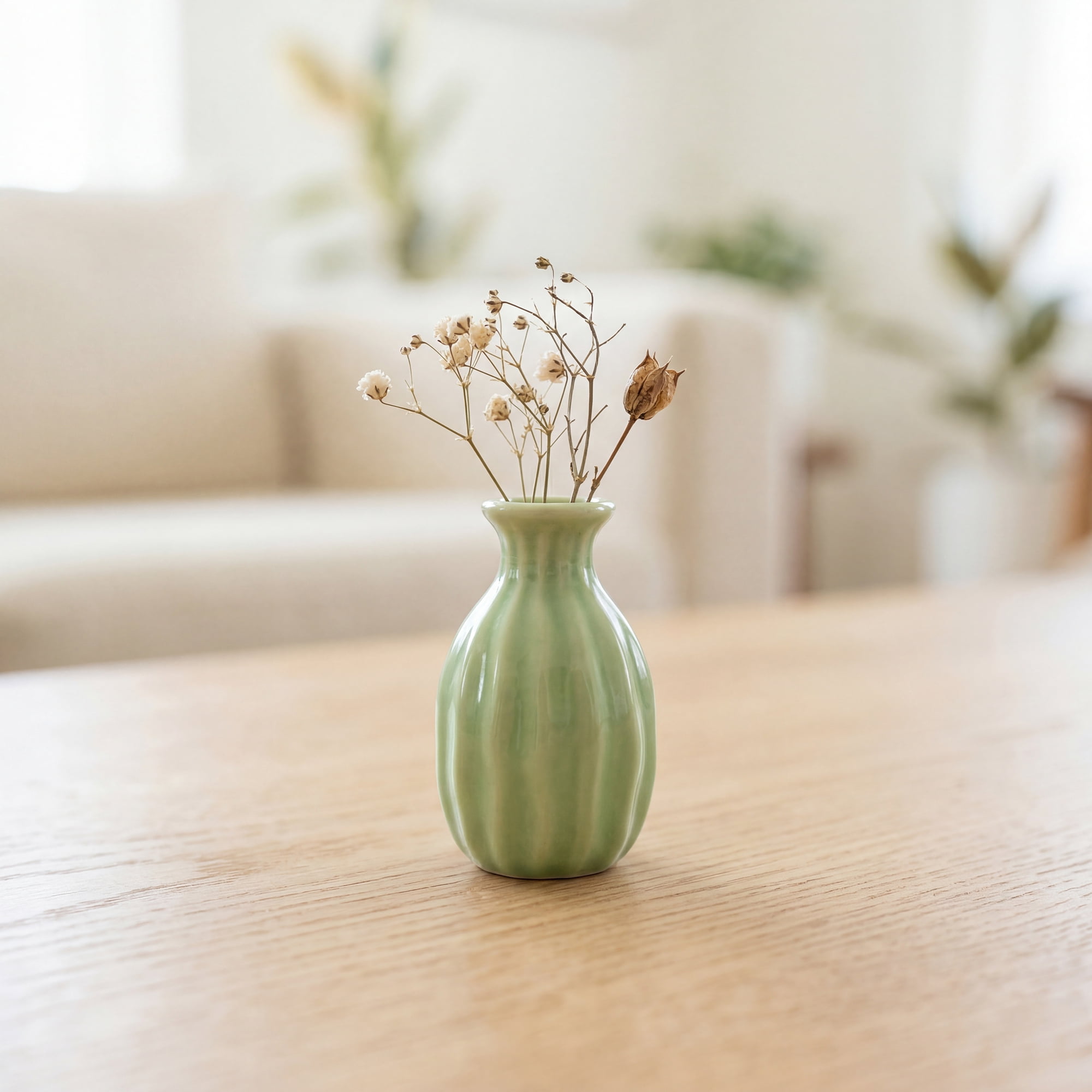 Unique Bargains Mini Ceramic Bud Tiny Matte Vase for Desktop Green 1.8"L x 1.8"W x 3"H