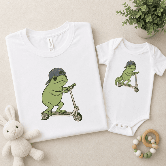 Funny Frog Dad And Baby Matching Outfit, Scooter Frog Shirt And Bodysuit, New Dad Gift, Family Matching Set