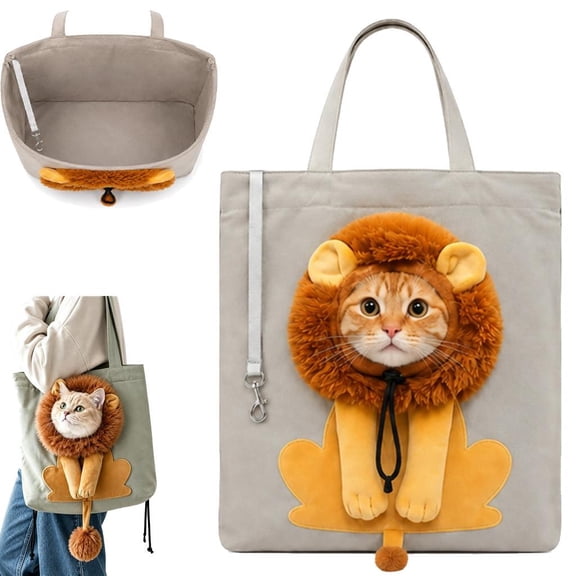 Lion Shaped Cat Carrier Bag,Cute Soft Canvas Pet Carrying with Head Hole