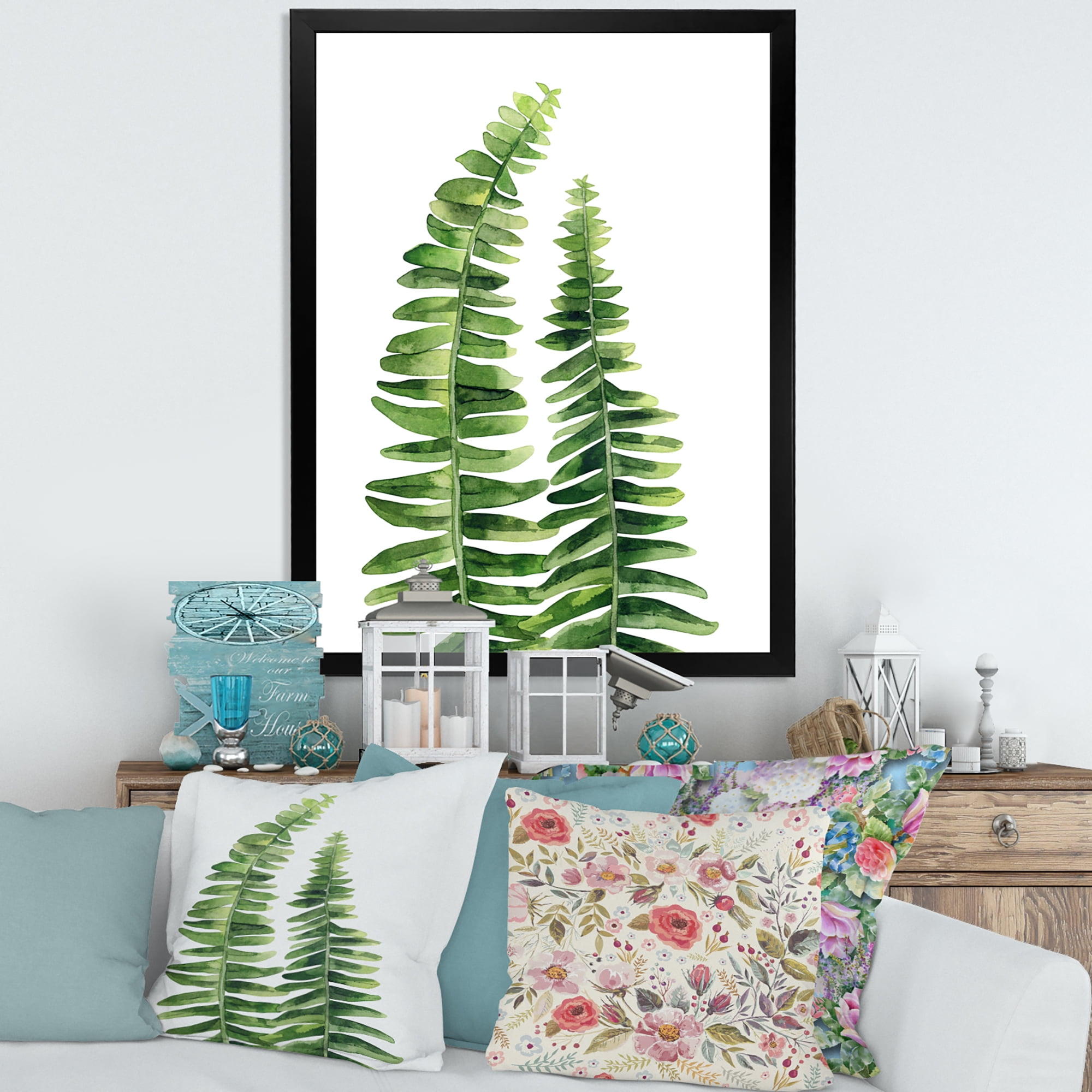 Designart 'Fern Plant Leaves Detail IV' Farmhouse Framed Art Print