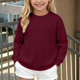 thumbnail image 4 of Kids Solid Color Waffle Knit Crew Neck Sweatshirt Boys Girls Long Sleeve Pullover Soft Lined Fall Winter Casual Basic Top for Daily School Layering Wear(,4-5 Years), 4 of 8