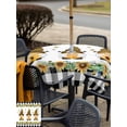 thumbnail image 5 of Outdoor Tablecloth with Umbrella Hole for Patio/Picnic/Party/Camping, Spring Bee Gnomes Waterproof Table Cloth Square Cover Washable, Sunflowers Black Checkered (60"x 60"), 5 of 8
