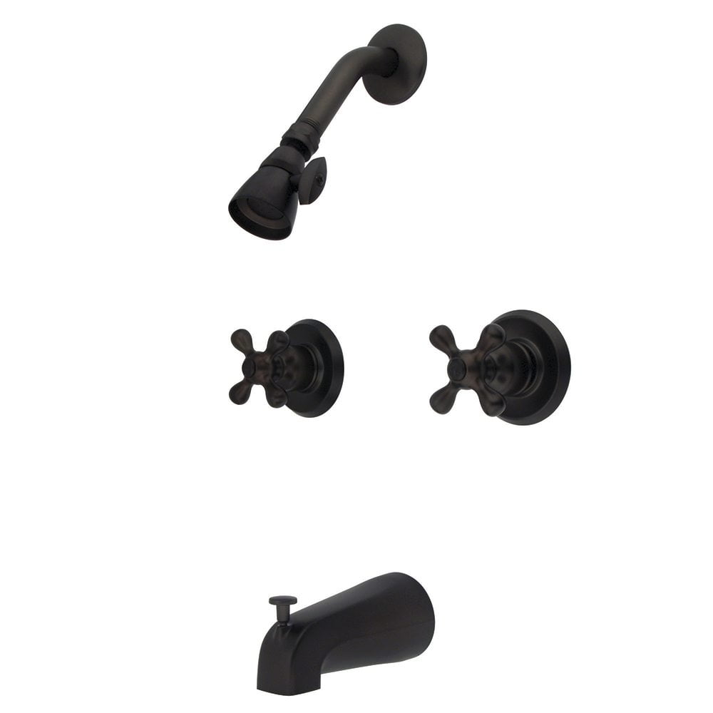 Kingston Brass KB245AX Magellan Twin Handle Tub & Shower Faucet With Decor Cross Handle, Oil Rubbed Bronze