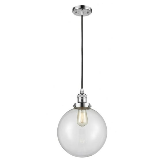 201C-PC-G202-10-Innovations Lighting-Beacon - 1 Light Cord Hung Mini Pendant In Industrial Style-13 Inches Tall and 10 Inches Wide-Polished Chrome