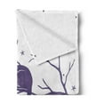 thumbnail image 2 of Saying Soft Flannel Fleece Throw Blanket, Cat Sitting on a Tree Branch Crescent Moon Stars Circles and Triangles Bedtime, Cozy Plush for Indoor and Outdoor Use, 50" x 70", Violet White, by Ambesonne, 2 of 5