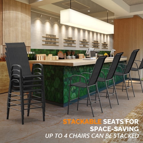 Ktaxon 4Pcs High Patio Outdoor Dining Chairs, Textilene Stackable Armrest Chairs Space Saving for Backyard Porch Garden - Black