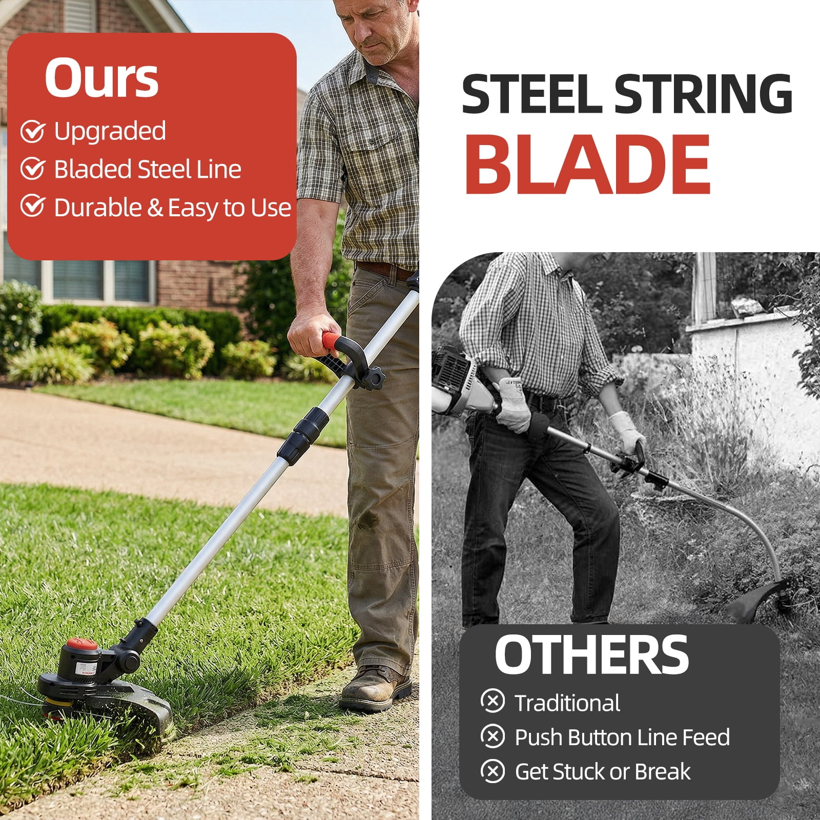 Paddsun Weed Eaters, 21V 650W Cordless Electric Weed Wacker 9-Inch Blades Brushless Grass Trimmer & Edger with 2 Battery String Trimmer for Yard