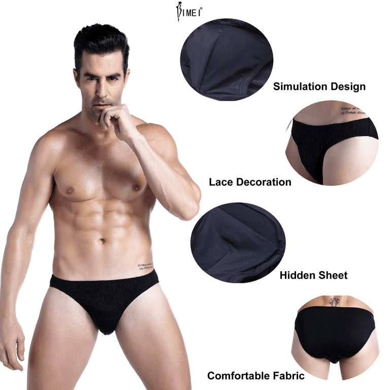 Bimei Mens Hiding Gaff Panty Shaping Pants Lace Control Brief ,Black,XL, Men's