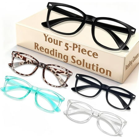 Reading Glass for Women Men, Eyeglass, Blue Light Readers for Men Women, Computer Eye Glass, Cheaters - 5 Pair (1.5x)