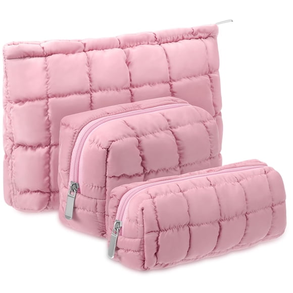 Bolsa de cosméticos Huhumy Puffy acolchada, 3 unidades, para mujer, rosa