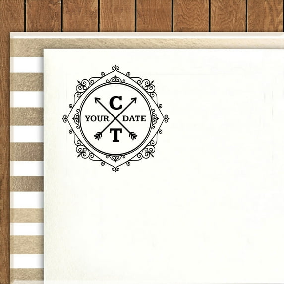Printtoo Self Inking Round Custom Save The Date Rubber Stamp Arrow Design Personalized Stamper Gift Idea