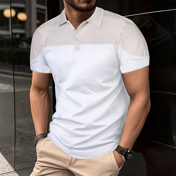 Ceisia Men's Slim Fit Color Block Polo Shirts, Breathable Short Sleeve 2-Button Placket Casual Collared Shirts Gifts