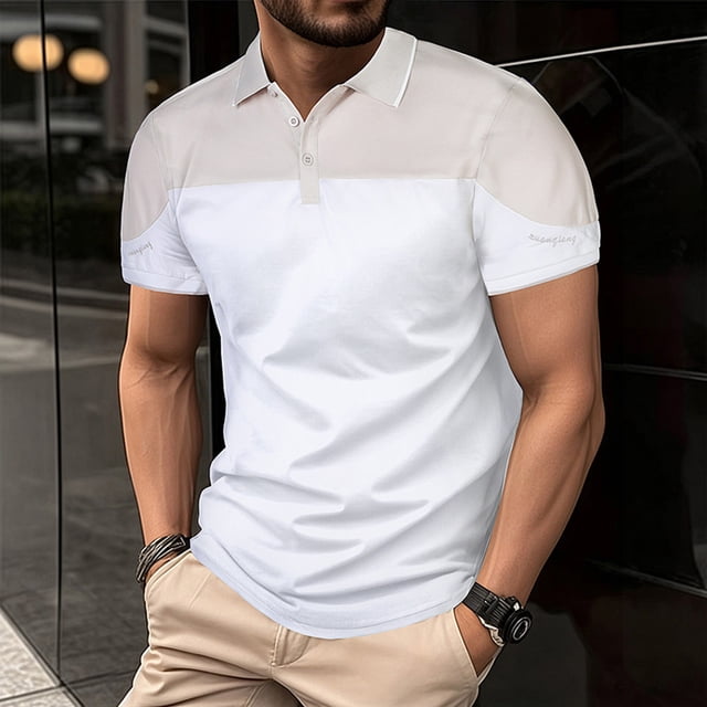 Ceisia Men's Slim Fit Color Block Polo Shirts, Breathable Short Sleeve 2-Button Placket Casual Collared Shirts Gifts