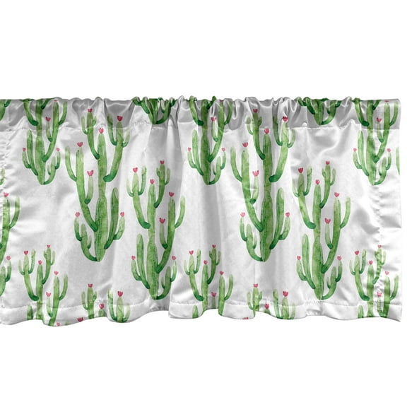 Ambesonne Flower Window Valance, Watercolor Cactus Plant, 54" X 18", Fern Green Pink