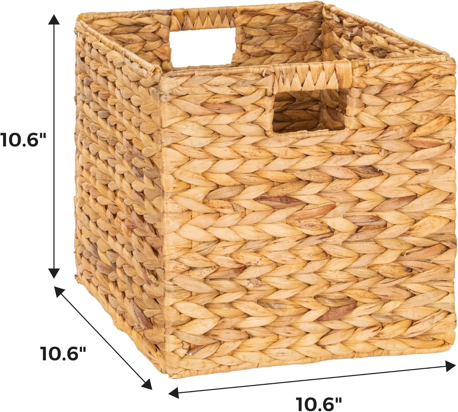TREVIETDECOR 10.6x10.6in Wicker Storage Baskets, Handwoven Water Hyacinth Foldable Cube Bins Fit 11.6" × 11.6" and Larger Cube Shelves