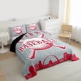 thumbnail image 3 of Homewish Cartoon Ball Game Queen Comforter Set, Baseball Player Bedding Sets, Retro Sports Theme Reversible Bedding Comforter Set, Grey Red Microfiber Bedroom Decor, 3pcs, 3 of 8
